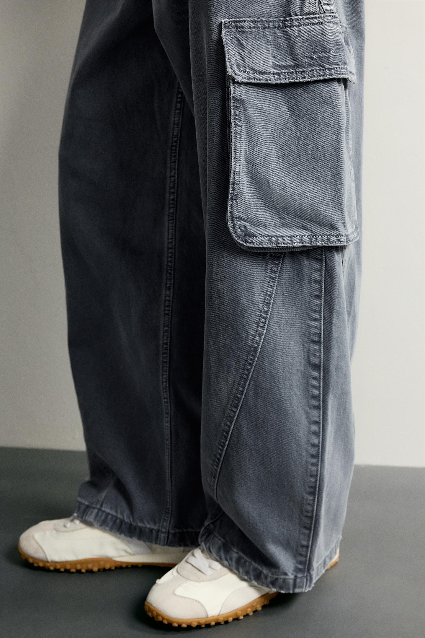Мужские брюки Zara Balloon-Fit Cargo Pants with Seams, цвет: Синий — фото 5