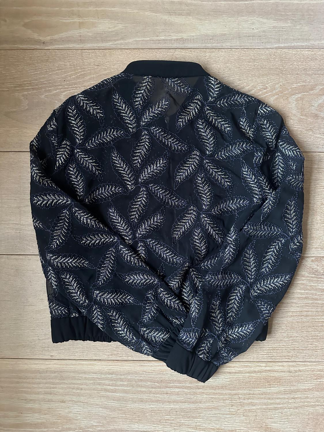 BLACK SHEER BOMBER JACKET WITH GOLD LEAF EMBROIDERY - Image 5