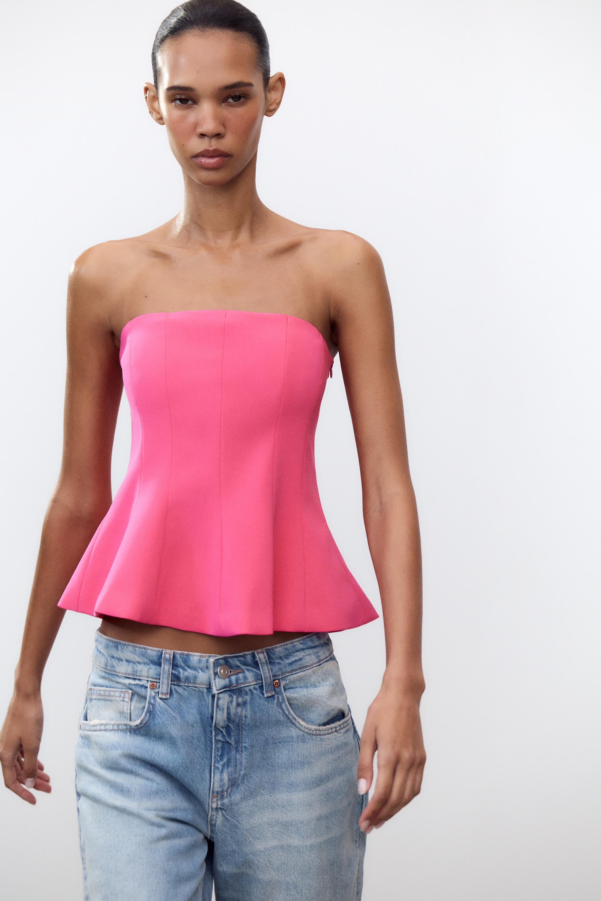 STRAPLESS PEPLUM TOP - Pink | ZARA United States