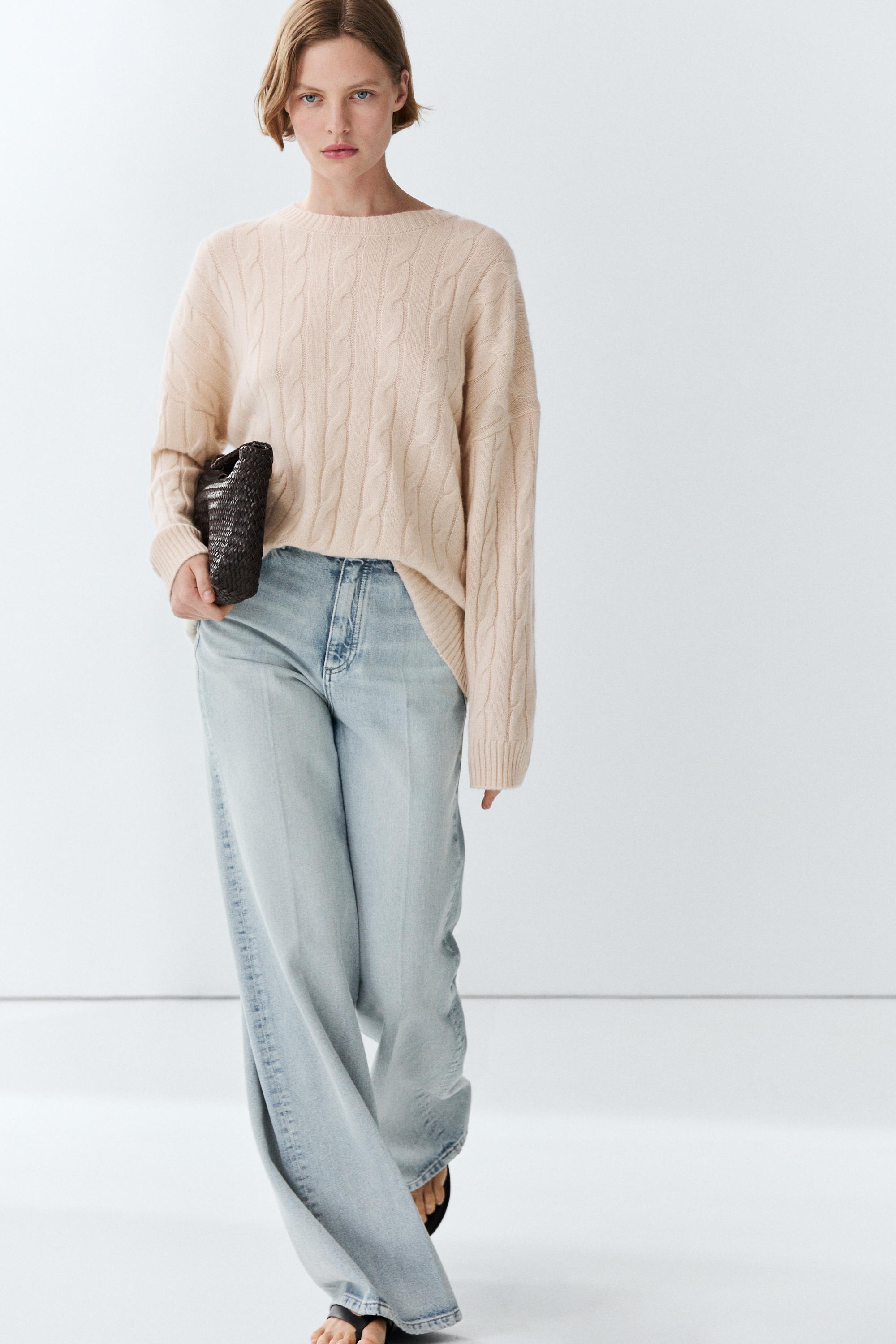 100% cashmere cable-knit sweater — Beige