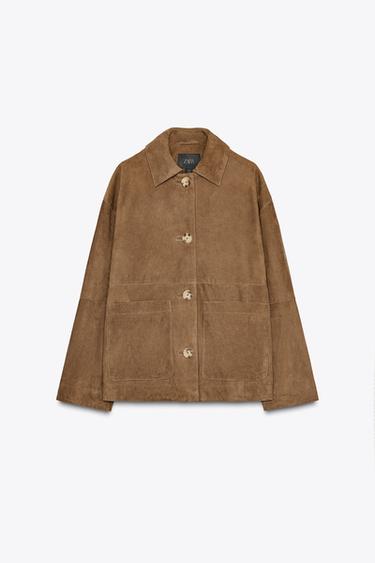 CAZADORA PIEL BOLSILLOS - Marrón de Zara