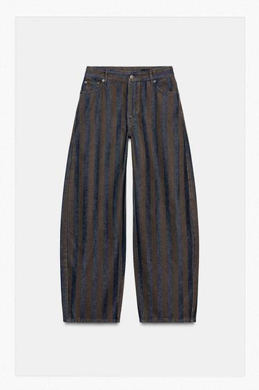 Zara ZW COLLECTION MID-RISE BARREL LEG JEANS - Blue