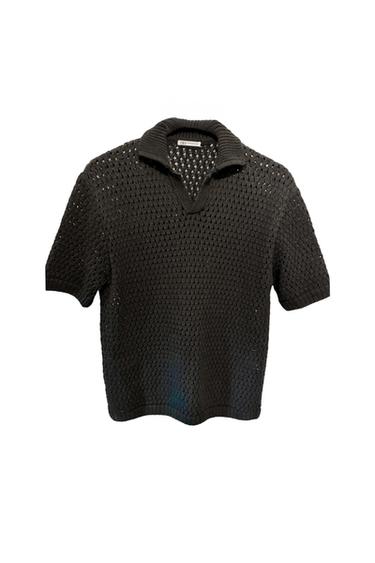 MAN CROCHET KNIT POLO SWEATER