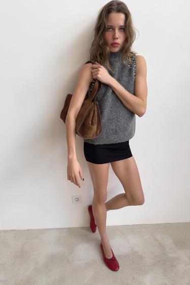 TOP CON LANA ABALORIOS JOYA - Gris antracita de Zara - Imagen 0