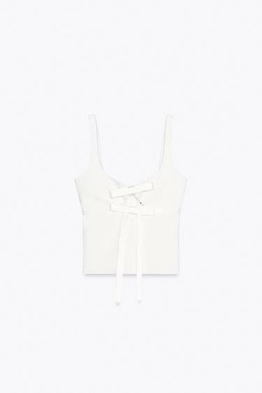 CUT-OUT BOW TOP - Oyster-white by Zara - Image 4