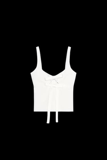 Zara CUT OUT TIE TOP - Oyster-white - Image 0