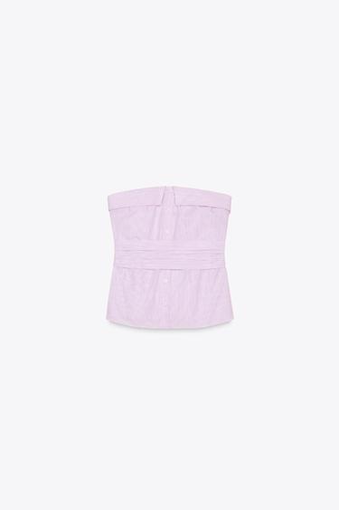 STRAPLESS STRIPED TOP - Pink / White by Zara