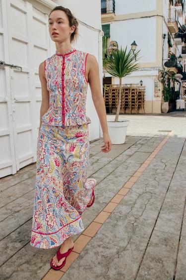 PRINTED CUTWORK EMBROIDERY MIDI SKIRT - Multicoloured by Zara
