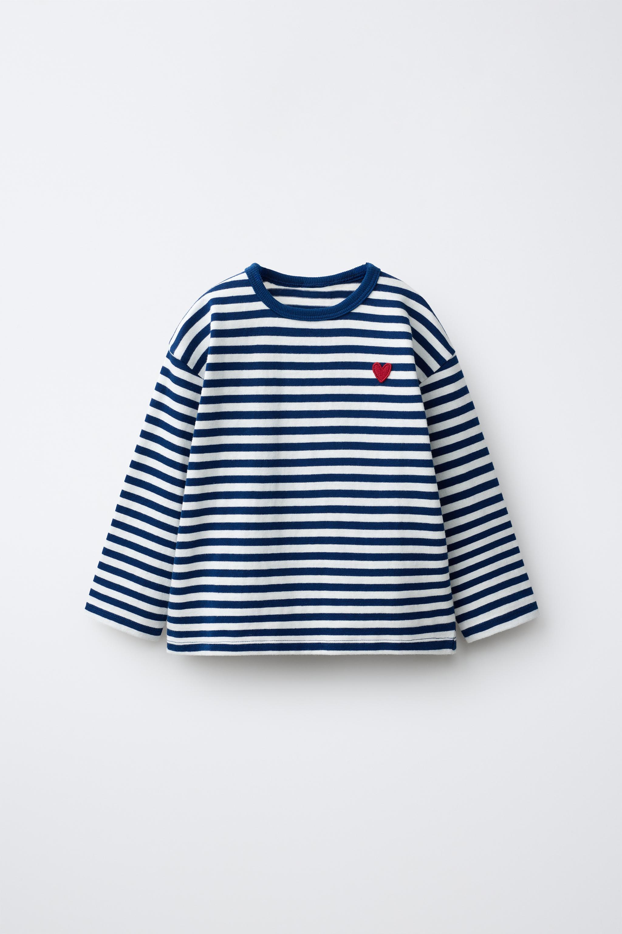 EMBROIDERED HEART STRIPED T-SHIRT - Blue | ZARA United States