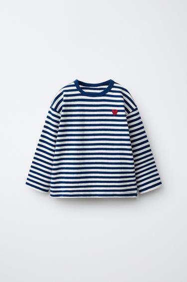 STRIPED HEART EMBROIDERY T-SHIRT - Blue by Zara - Image 0
