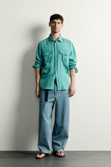 100% LINEN RELAXED FIT SHIRT - Turquoise by Zara