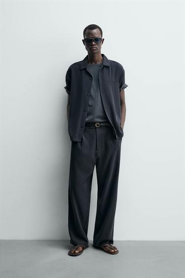 Zara RELAXED FIT FLOWY SHIRT - Blue gray