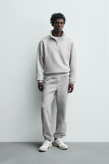 BASIC-SWEATSHIRT MIT REISSVERSCHLUSS - Grau meliert von Zara