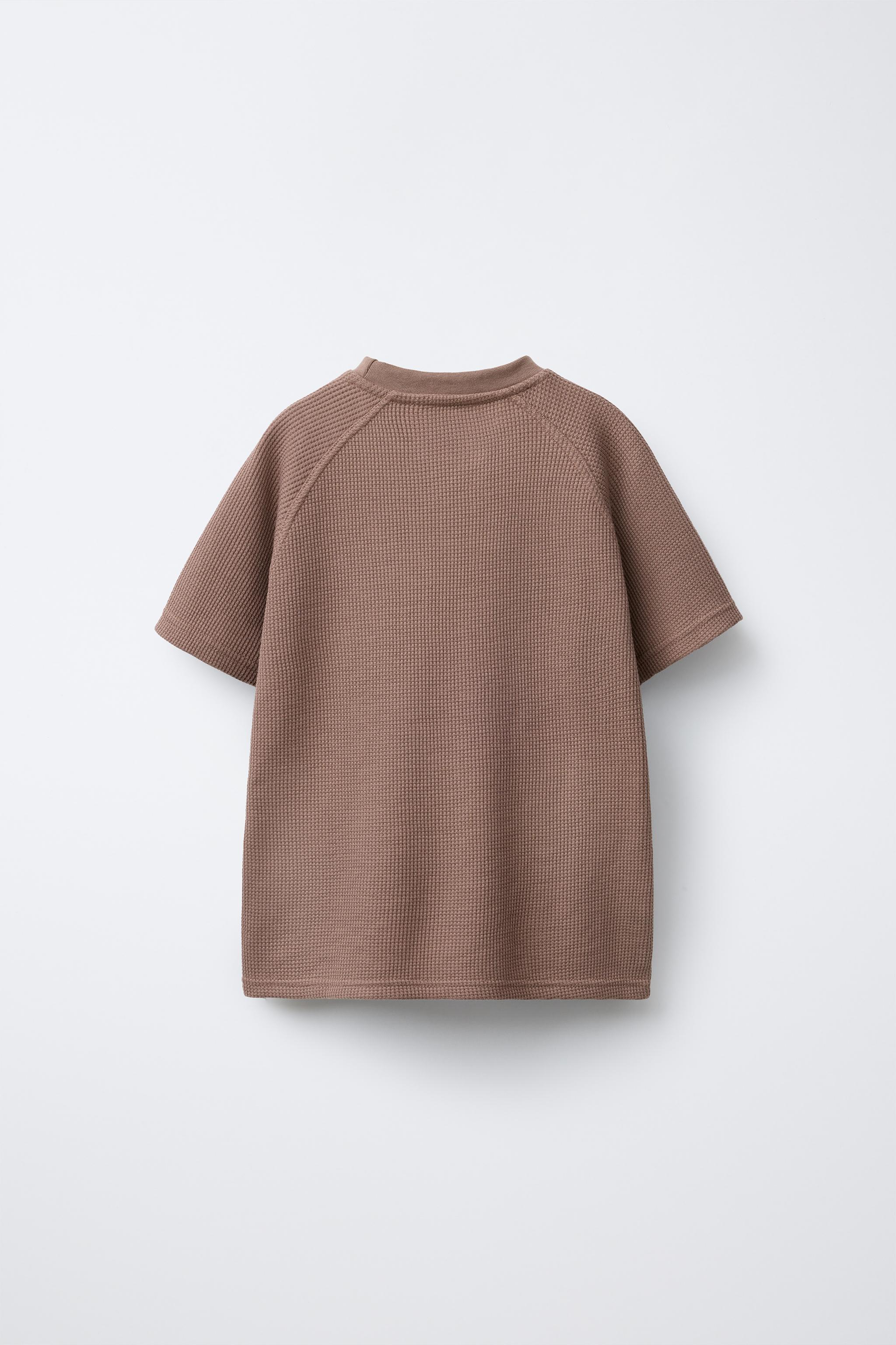 WAFFLE KNIT T-SHIRT AND SHORTS MATCHING SET - Brown | ZARA WAFFLE KNIT T-SHIRT AND SHORTS MATCHING SET - Brown | ZARA