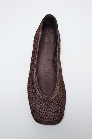 Zara BRAIDED BALLET FLATS - Brown