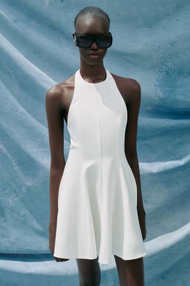SHORT HALTER GODET DRESS - White by Zara