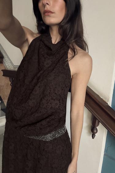 ROBE HALTEUR DENTELLE BRILLANTS - Chocolat de Zara - Image 1