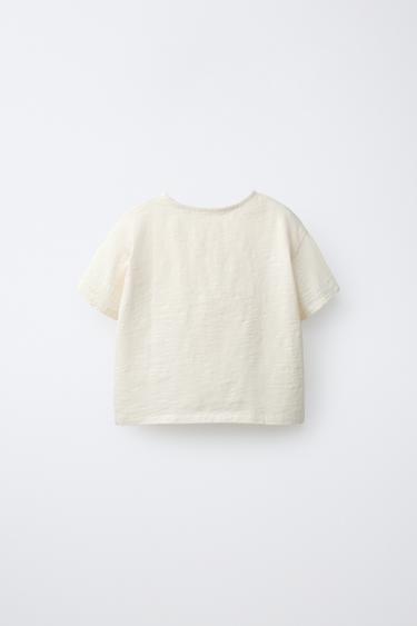 CONTRAST T-SHIRT WITH BUTTONS - Ecru by Zara - Image 1