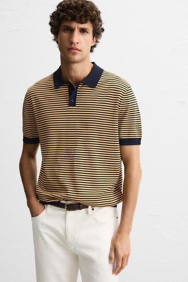STRIPED KNIT POLO SHIRT - Orange by Zara