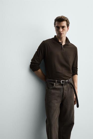 POLO REGULAR FIT EN COTON STRUCTURÉ - Marron de Zara - Image 6