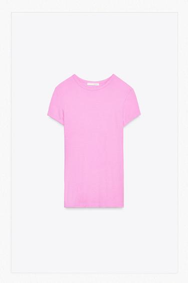 SHORT SLEEVE VISCOSE T-SHIRT - Pink by Zara