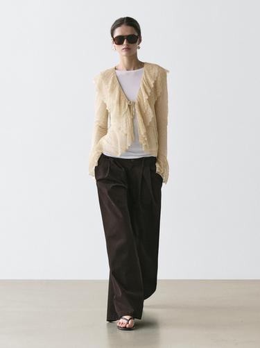 Zara Wide-leg trousers with darts - Dark mink