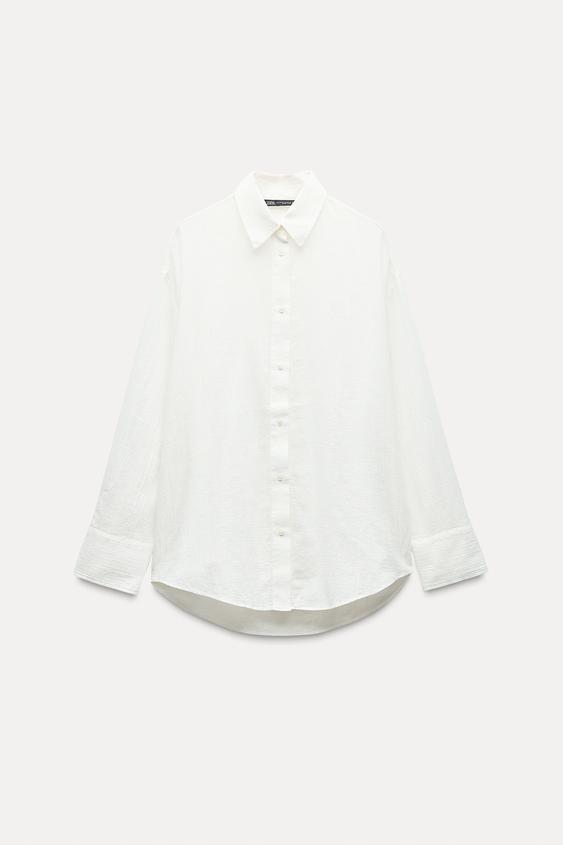 KATOENEN OVERSIZE BLOUSE MET GAAS - Wit | ZARA Nederland / Netherlands