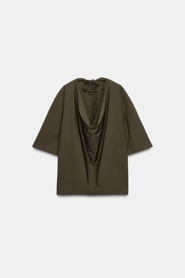 ZW COLLECTION SHORT SLEEVE FLOWING TOP - Brown / Taupe by Zara - Image 3