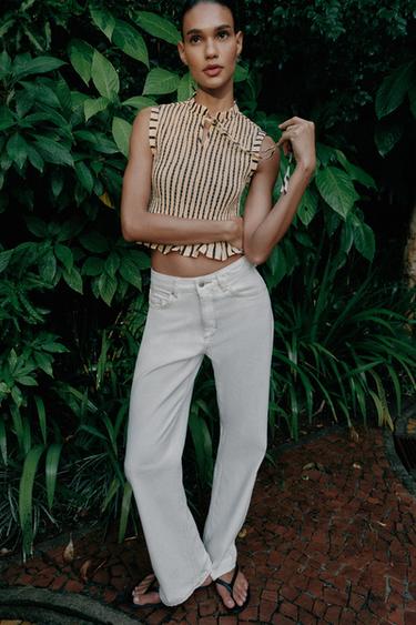 Zara 條紋皺褶繡上衣 - 裸色 / 黑色 - 圖片 0