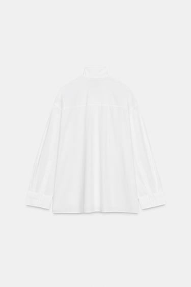 OVERSIZE POPLIN SHIRT WITH LACE-TRIMMED TIE - White by Zara - Image 5
