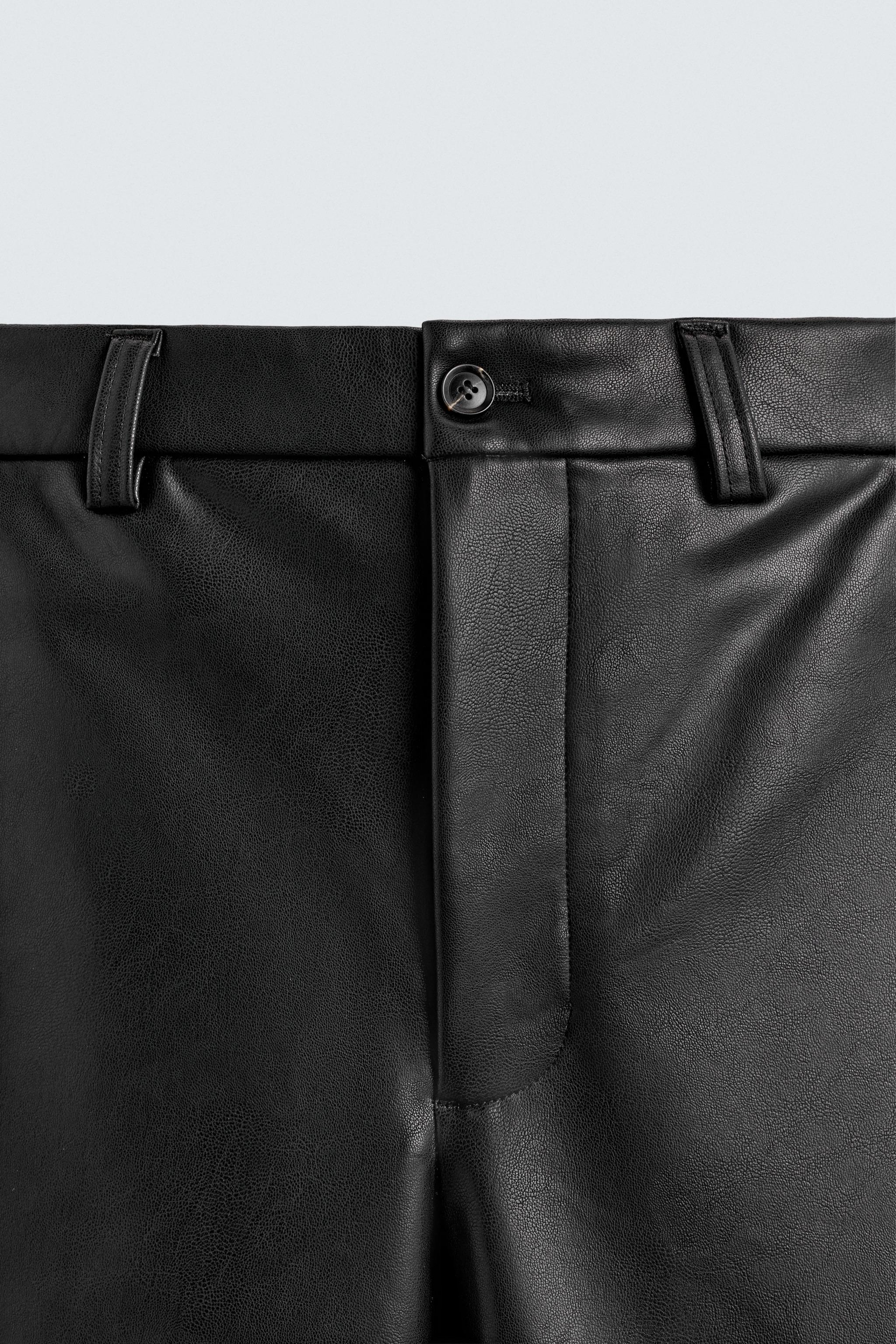 RELAXED FIT LEATHER EFFECT TROUSERS - Black | ZARA Turkey