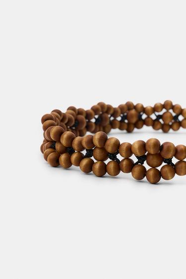 WOODEN BEADED LACE-UP BELT - Brown by Zara - Image 1