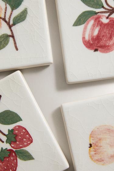 PACK OF FRUIT STONEWARE COASTERS (PACK OF 4) - Green by Zara - Image 3