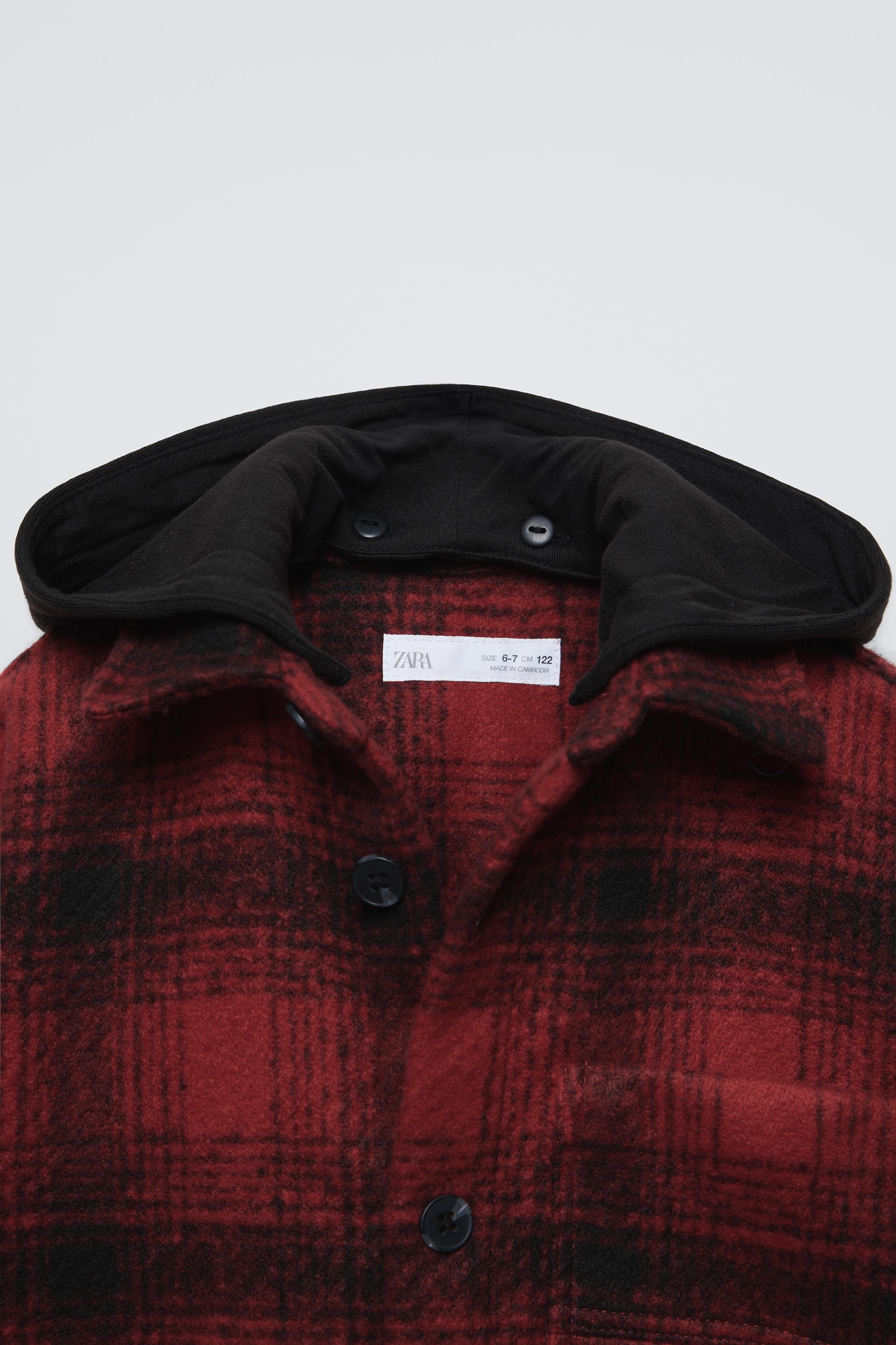 フード チェック シャツジャケット - レッド | ZARA Japan / 日本