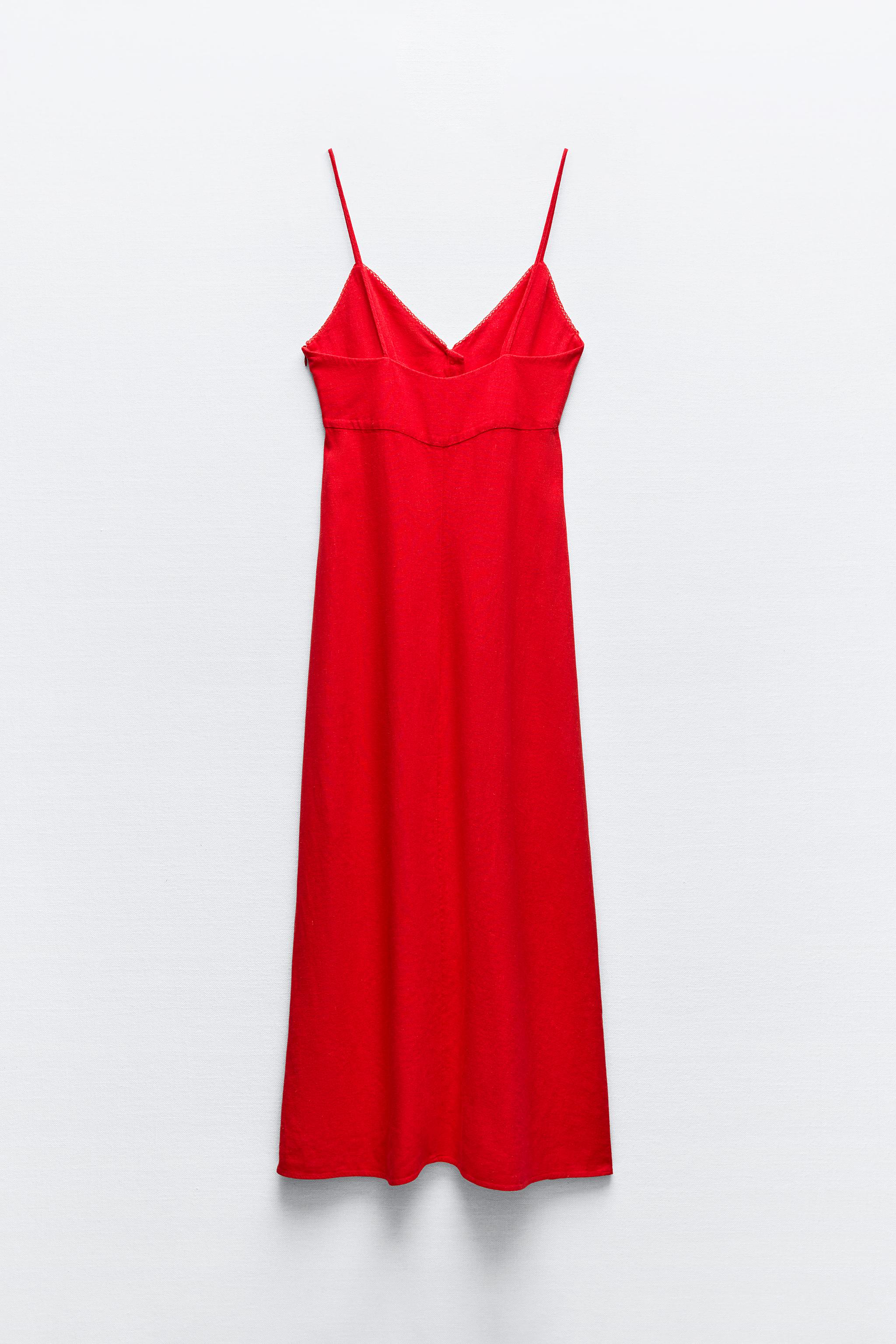 Zara 100% Linen online Red Midi Dress