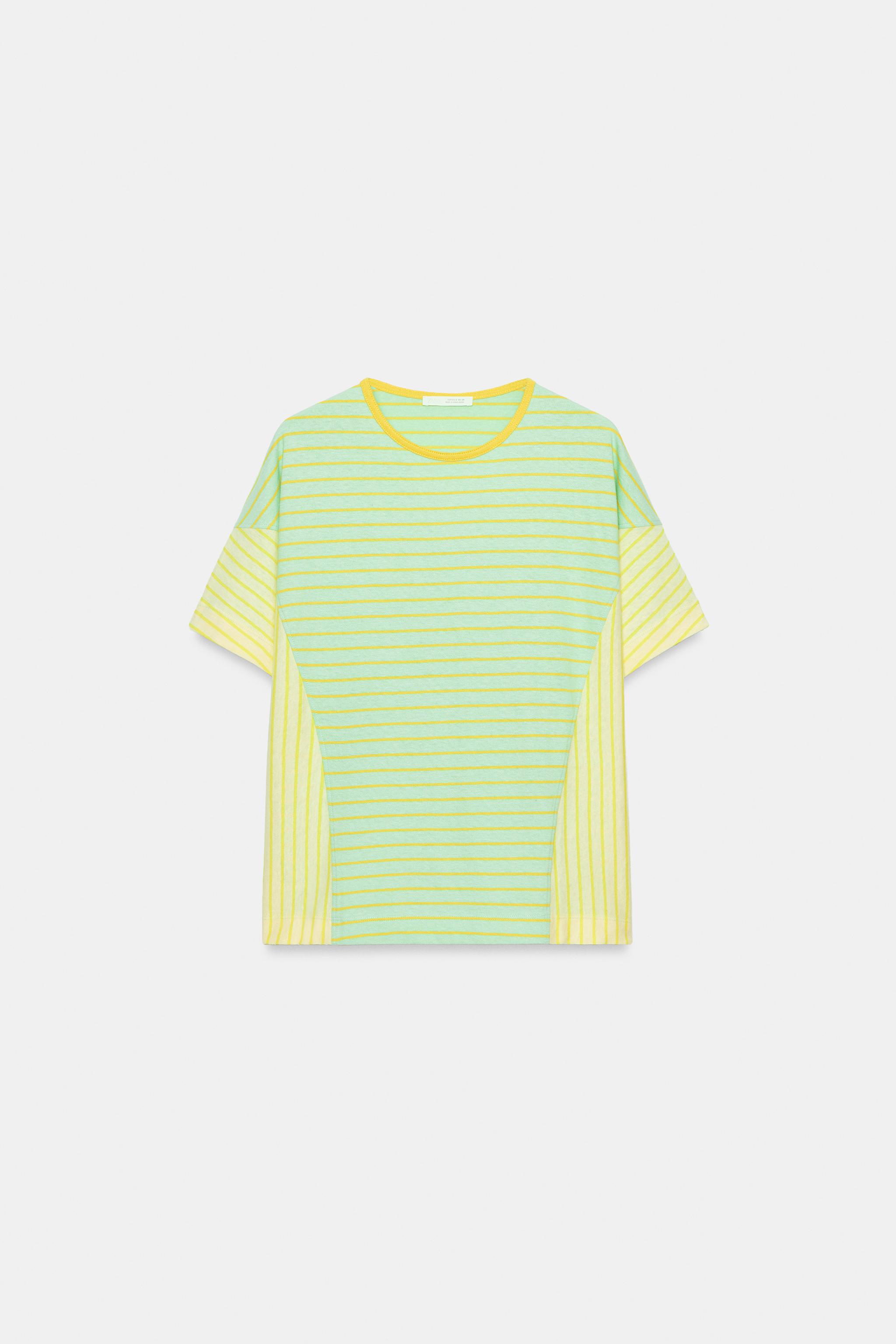 Zara PAMUKLU VE KETEN ÇİZGİLİ T-SHIRT görsel 5