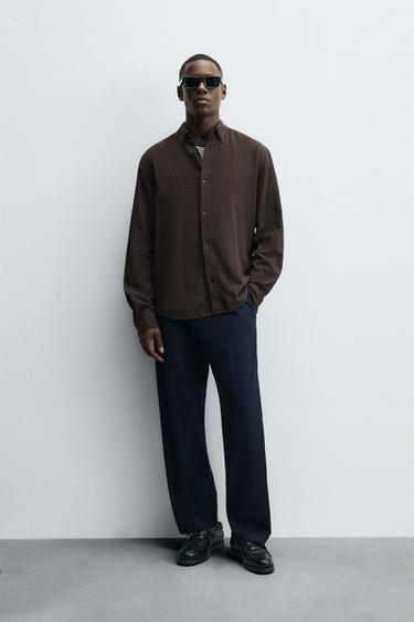 TEXTURED CHECK SHIRT - Brown by Zara - Image 0