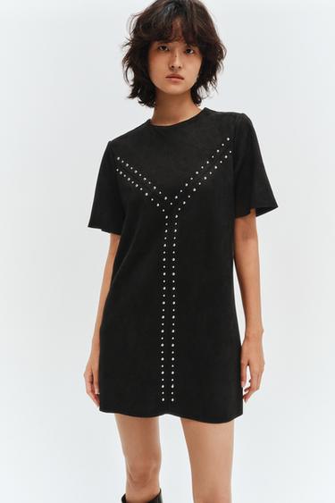 STUDDED FAUX SUEDE DRESS - Black by Zara
