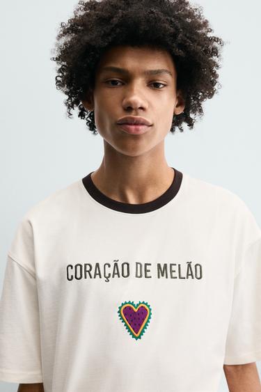 CAMISETA BORDADOS CONTRASTE AMANDA LOBOS X ZARA - Branco-marfim da Zara