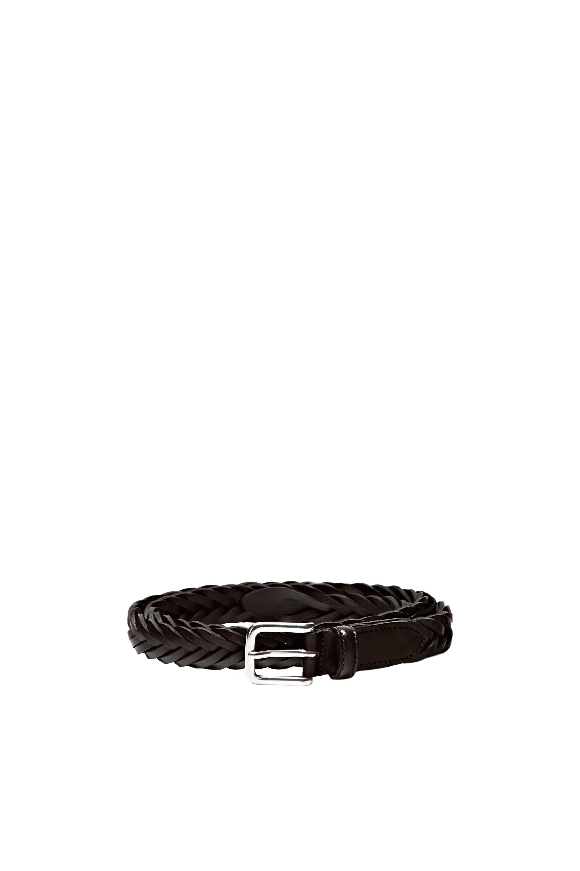 Braided leather belt — Brown