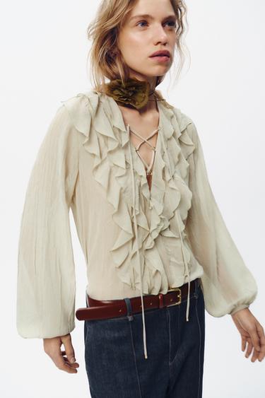 TULLE FLOWER NECK CORD - Toffee by Zara