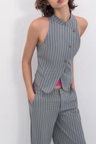 STRIPED DOUBLE-BREASTED WAISTCOAT - Blue / Grey by Zara - Image 3