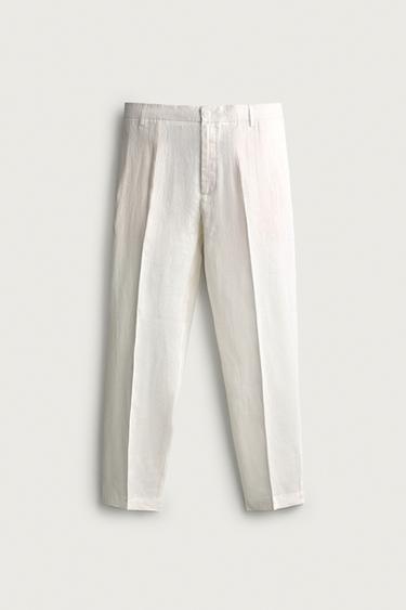 100% LINEN REGULAR FIT TROUSERS - White by Zara
