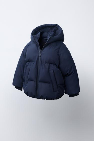 WATER-REPELLENT QUILTED HOODED COAT - Navy blue by Zara