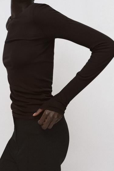Zaras LÅNGÄRMAD SUPIMA®-T-SHIRT - Choklad