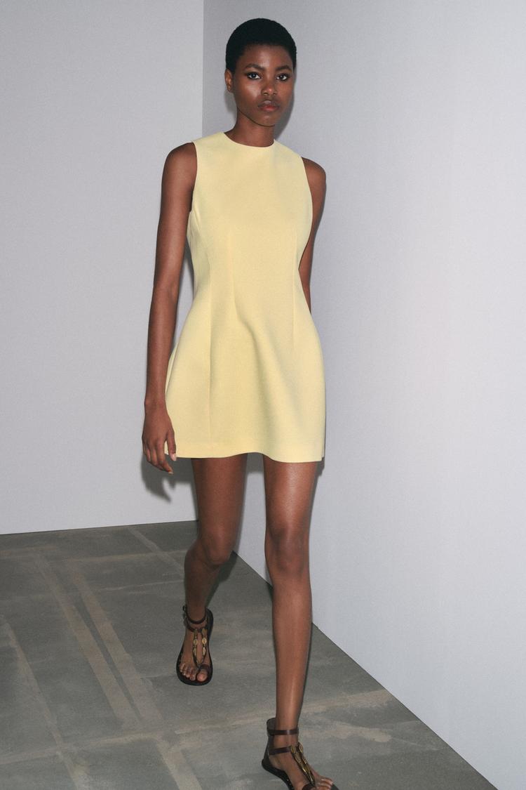 VESTIDO CORTO VOLUMEN ZW COLLECTION Amarillo claro ZARA Chile