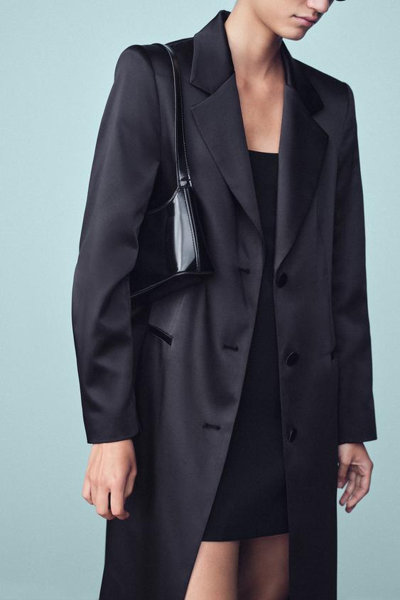 SATIN COAT WITH SHOULDER PADS - Black by Zara - Image 0