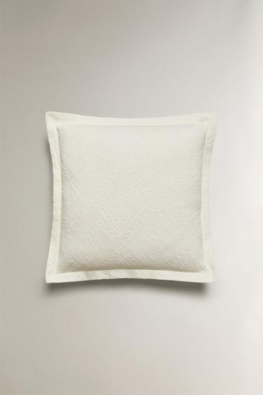 Zara COTTON THROW PILLOW COVER WITH A GEOMETRIC DESIGN - White