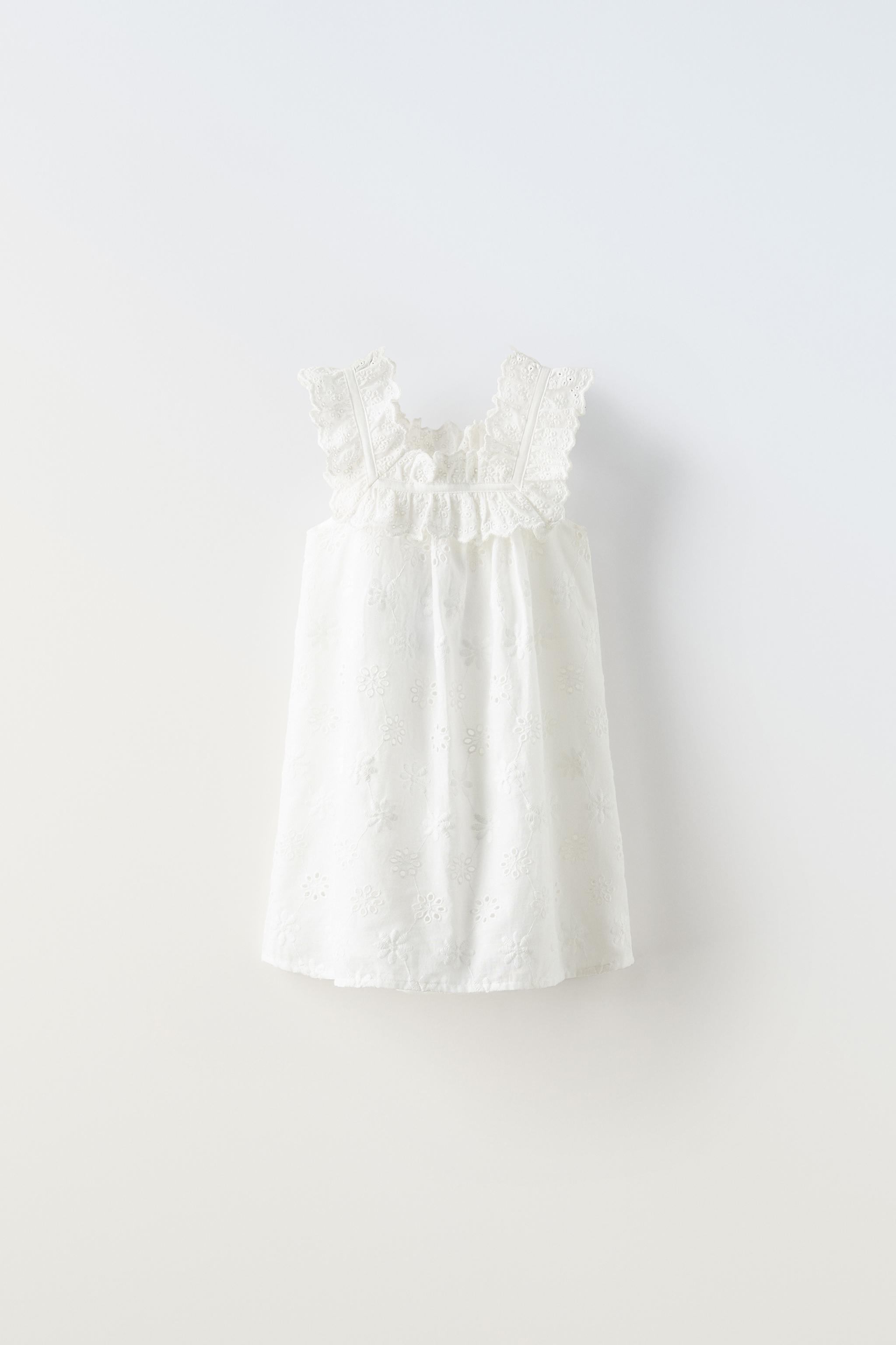 RUFFLED EMBROIDERED DRESS - White | ZARA United States