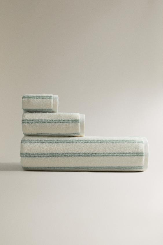 DOUBLE STRIPE BATH TOWEL - Ecru / Green by Zara - Image 0